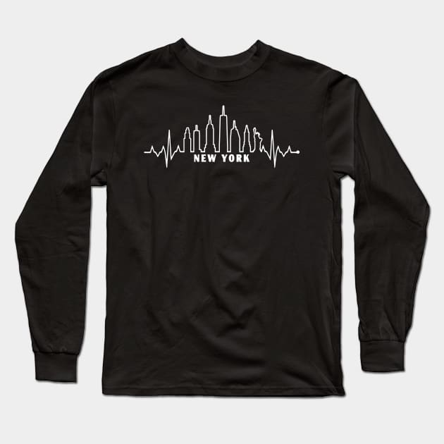 New York City Pulse Skyline EKG Heartbeat Long Sleeve T-Shirt by TeeCreations